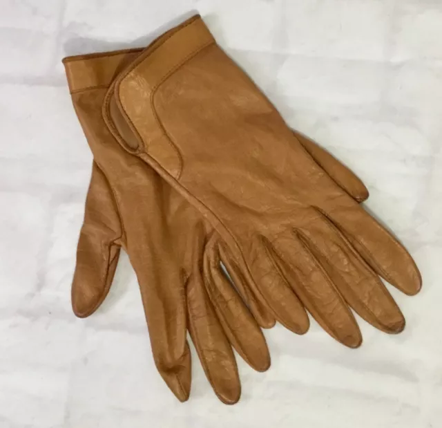 Guantes de Cuero Marrón De Colección Aris Forrados de Nailon Talla 6.5 Damas Jóvenes Suaves Suple Montación