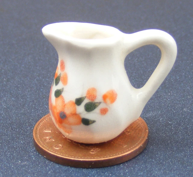 Céramique Orange Floral Cruche Tumdee 1:12 Échelle Maison de Poupées Boisson