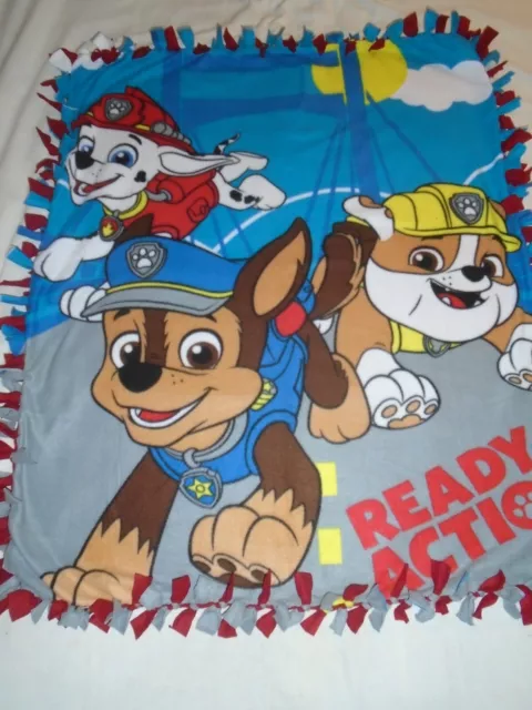 Paw Patrol Rescue Pups Rubble Skye Hand Tied Fleece Rag Toddler Blanket ~ New