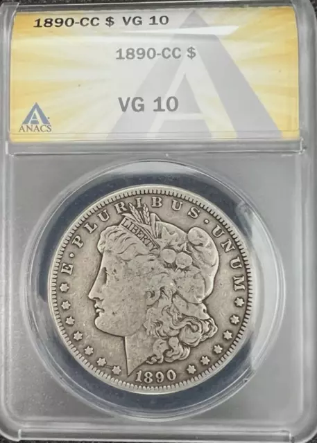 1890 CC ANACS VG 10 Morgan Silver Dollar, Key Date Carson City USA Silver $1