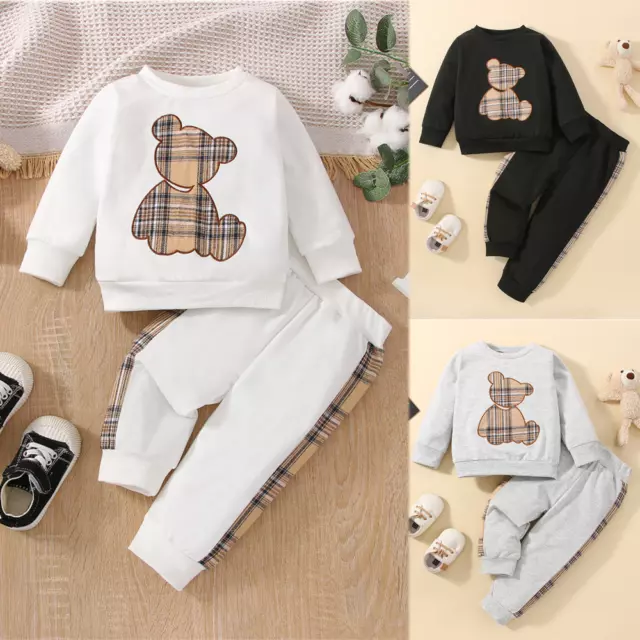 Baby Jungen Mädchen Bär Pullover Sweatshirt Tops Hosen Kinder Outfit Set 0-24M