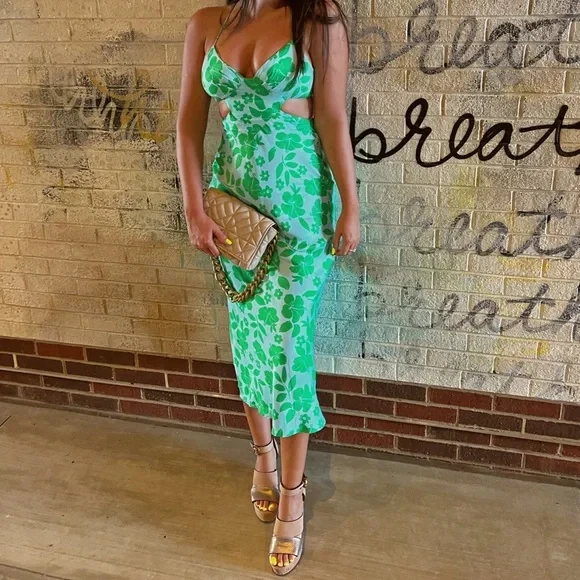 ZARA GREEN BLUE Floral Strappy Cut Out Camisole Midi Dress Size XL New  Bloggers 23.42 - PicClick UK