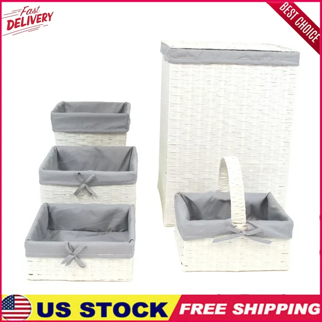 Laundry Hamper & Basket 5 Count Removable Polyester Liner Sturdy Wire Frame Gray