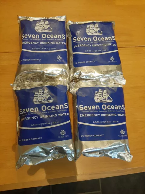 4 X Seven Oceans SOS Emergency Drinking Water Ration 500ml MED Approved