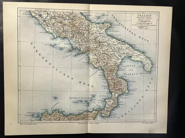antike historische Landkarte Italien südl. Hälfte ca.1900