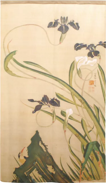 Noren Japanese Door Curtain Hanging Iris Flower Bird JAKUCHU ITO Japan 150x85cm