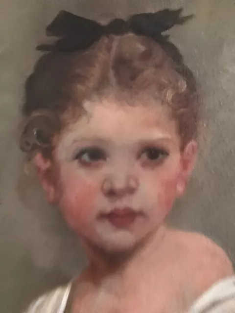 Barnes Oil Painting Portrait Antique Vintage Bouguereau Style Little Girl Ribbon 2