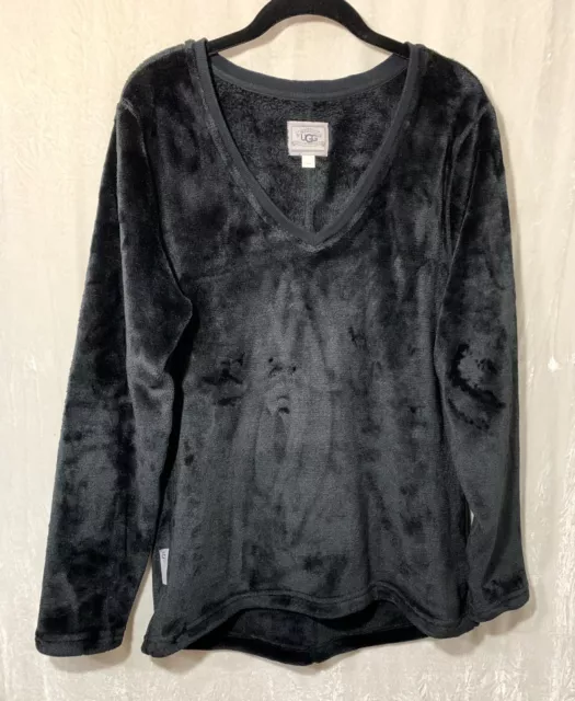 UGG Australia  Daisy Fleece Black V Neck Top, High Pile Soft Fleece Size L