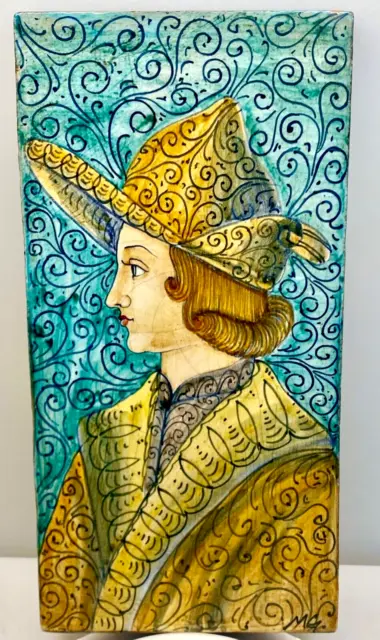 ARTWORK VINTAGE 70s Vietri Italian Glazed Terracotta Tiles Medieval Gentleman VG