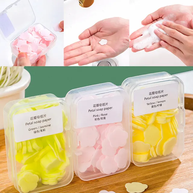 100Pcs/Box Disposable Cute Mini Flower Shape Paper Soap  With Box