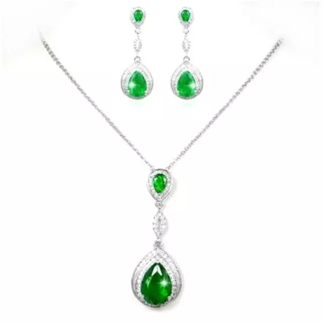 Parure Femme Bijoux Mariage Argent Rhodié Oxydes de Zirconium vert / Clair