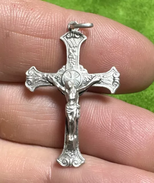 Jolie croix Crucifix ancien - Argent Massif