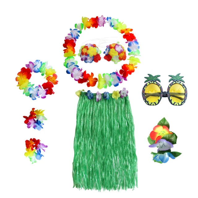 1 set Hawaii Tropical Hula Grass Jupe De Danse Soutien-gorge Bracelets De