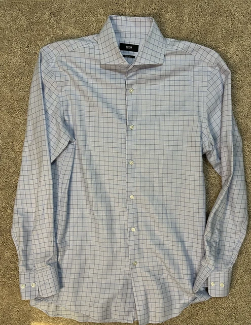 Hugo Boss Mens Shirt  Blue Striped Sharp Fit Button Down Size 15 (32/33)
