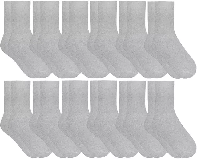 12 Pair of Kids Premium Cotton Crew Socks Gray Size 6-8 -Boys Crew Sock
