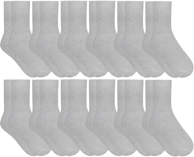 12 Pair of Kids Premium Cotton Crew Socks Gray Size 6-8 -Boys Crew Sock