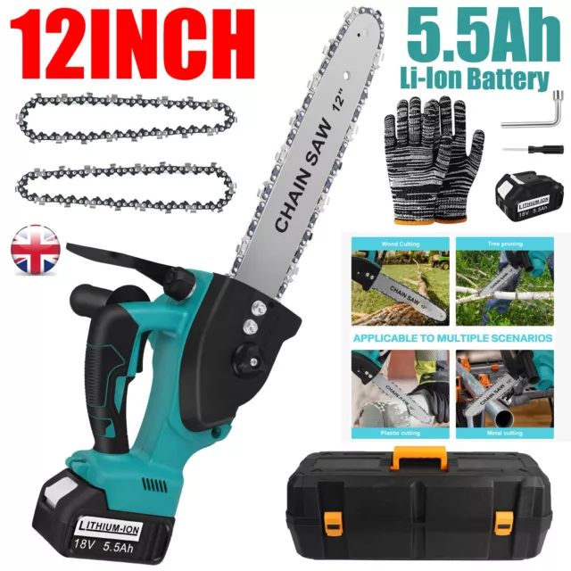 12" Electric Cordless Chainsaw One-hand Saw Wood Pruning Cutter for Makita 18V