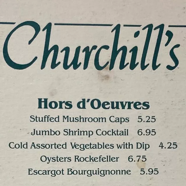 1980s Churchill's Bar Bistro Restaurant Menu Monroe Avenue Grand Rapids Michigan