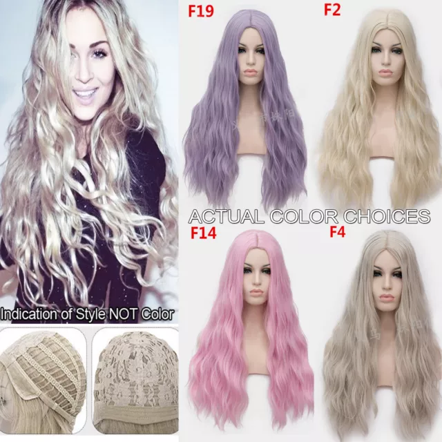 Women Fashion Anime Long Curly Wavy wigs Hair Party Cosplay Fluffy Full Wig AD