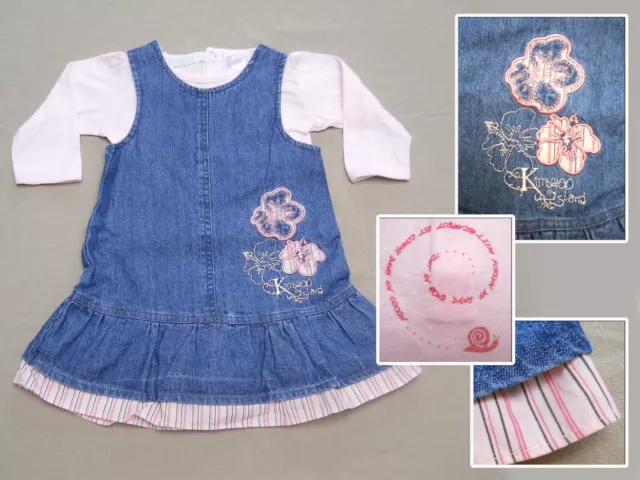 Robe en jean bleu 12 mois 1 an Kimbaloo Girl + body rose La Redoute TB état