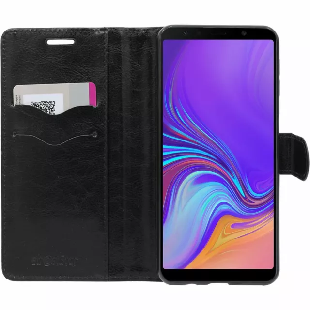 Coque pour Samsung A7 Galaxy 2018 SM-A750F Etui Portefeuille Housse PU Cuir Noir 3