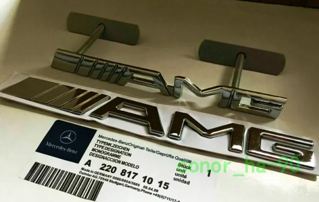 Metal AMG Front Grill Badge & Rear Badge Emblem Chrome Silver For Mercedes Benz