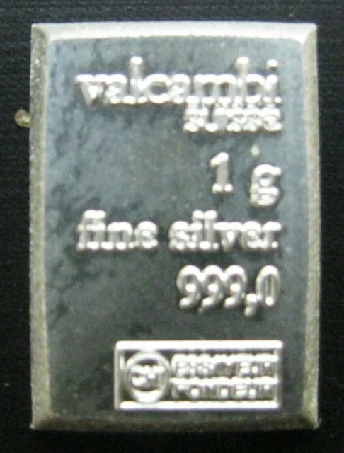 Valcambi Suisse - 1 GRAM GR G .999 Fine Pure Solid Silver Bullion Bar