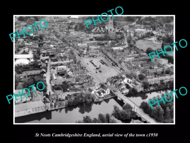 OLD LARGE HISTORIC PHOTO OF ST NEOTS ENGLAND AERIAL VIEW OF THE TOWN c1950 1