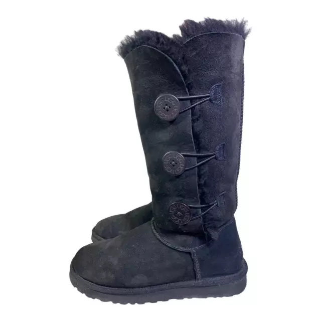 UGG Australia Triple Bailey Button Tall Sheepskin Boots Women size 8 Black 2