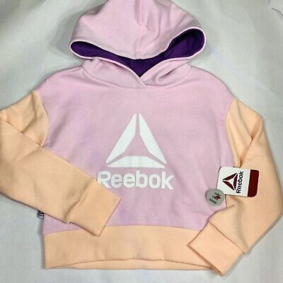 Girls Reebok Medium 7 8 Pullover Cropped Hoodie Sweater Pink