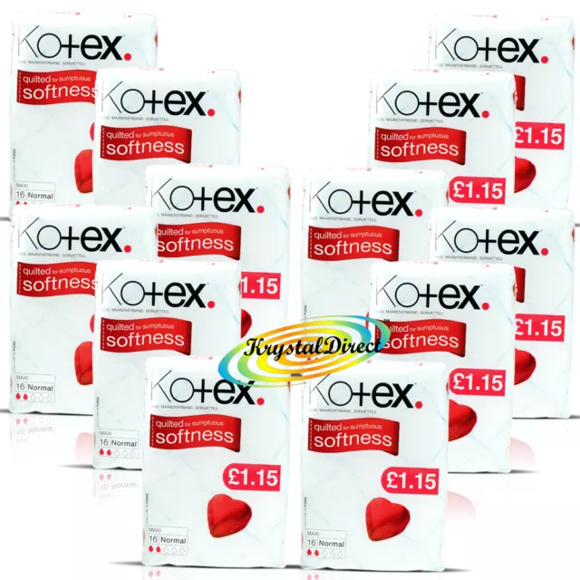 12x Kotex Maxi 16 normale gesteppte weiche Sanitärschutzpolster