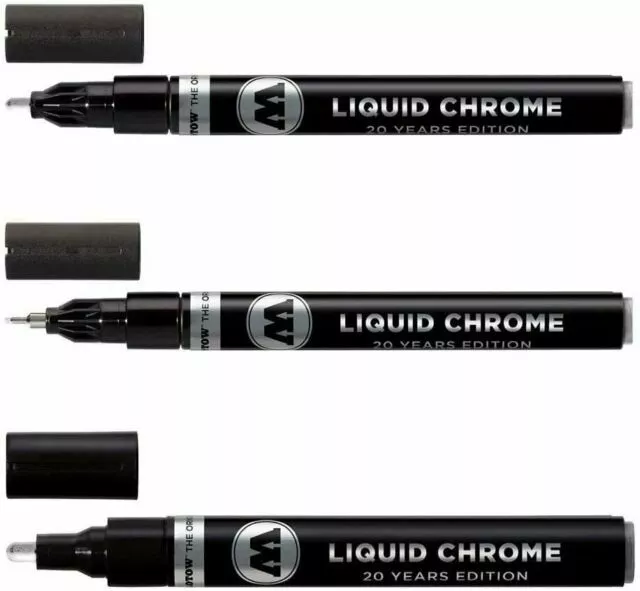 Molotow Liquid Chrome Marker Set - 1mm, 2mm and 4mm - Paint Pens - 3 pack