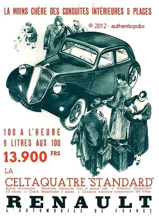 Publicite Automobile Renault Celtaquatre Conduite Interieure De 1936 French Ad