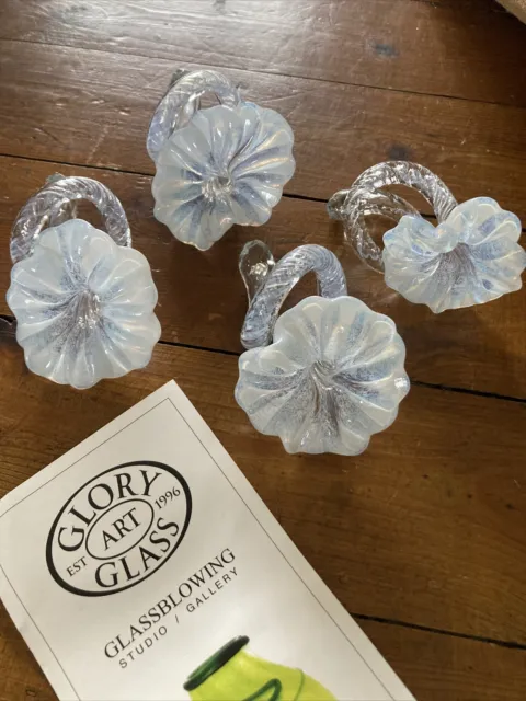 Stunning Hand-blown Glory Art Glass Lover Flower Napkin Rings Set 4 Easter Gift