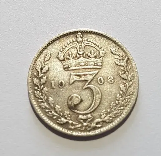 1908 Edward VII .925 Silver Threepence Three Pence 3d coin