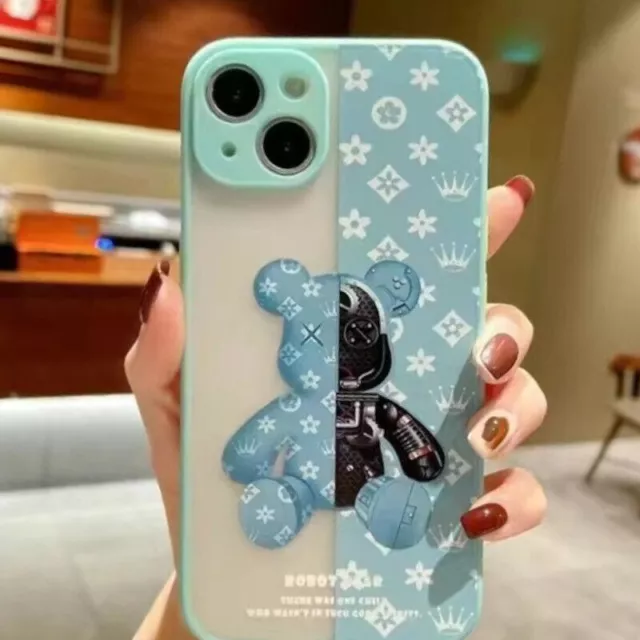 1*Robot Bear iPhone Case Lens Cover For 14 13 12 4 7 Pro Max Mini XR XS MAX Plus