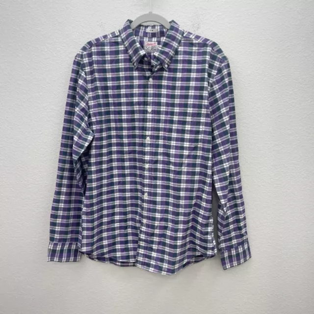 J Crew Broken in Oxford Slim Organic Cotton Plaid Button Down Shirt Mens Large