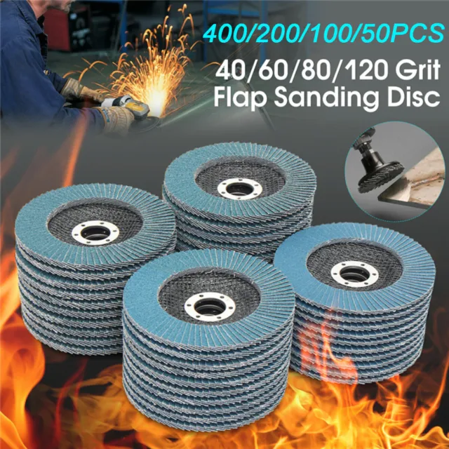 400x 100x FLAP GRINDING SANDING DISCS 115mm 4.5" 40 60 80 120 GRIT ANGLE WHEE