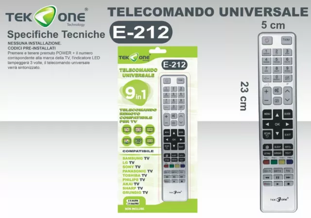 Télécommande Universale TV Tekone E-212 9in1 Télévision LCD 3D LED 4K Plasme Hsb