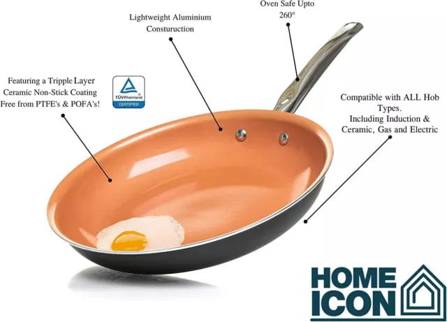 Home Icon Non Stick Frying Pan Induction Copper Ceramic 26cm 10" Healthy Cooking