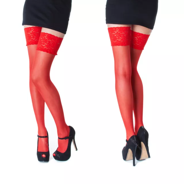 NEU Spitze Top 20 Denier durchsichtige Hold Ups Strümpfe 17 verschiedene Farben - Größen S-XL