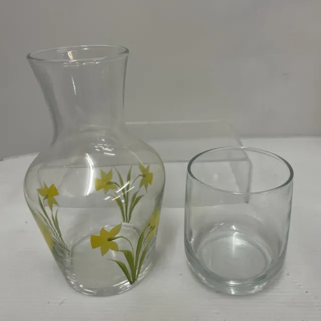 Bedside Carafe and Tumbler, Hand Painted, Daffodil Design