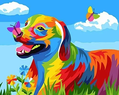 Holyfer- DIY Paint by Number Kit on Canvas Painting - Colourful Dog - 16"x20"