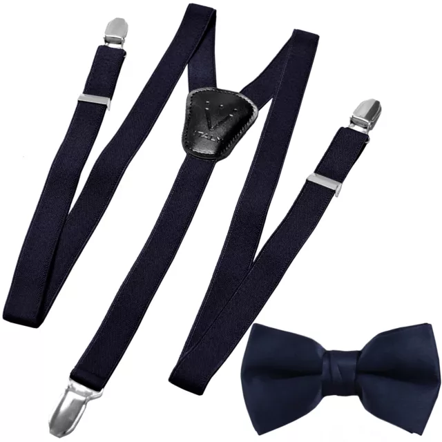 New Kid's Boy's girl's Vesuvio Napoli Suspenders Braces Bowtie clip on Navy Blue