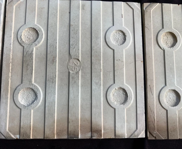5 antique English Art Nouveau tiles 2 T & R Boote, 3 unknown mfg, all tubelined 18