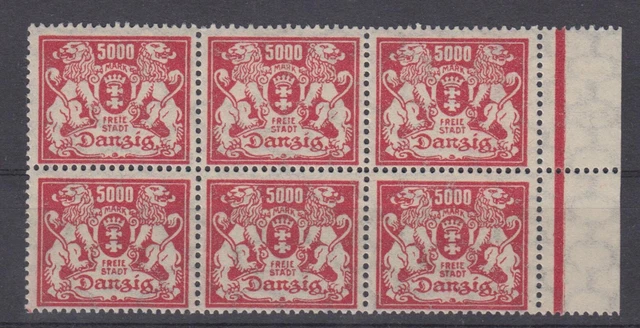 Danzig 152 6er Block Seitenrand rechts Großes Staatswappen 5 000 M postfrisch