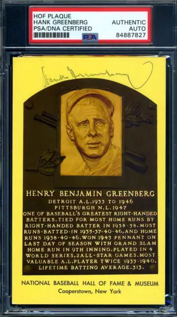 Hank Greenberg PSA DNA Signed Gold Hall of Fame Plaque Autograph