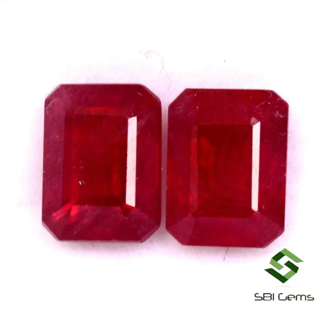 8x6 mm Natural Ruby Octagon Cut Pair 5.33 Cts Reddish Shade Loose Gemstones GF