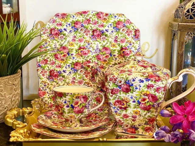 Vintage Royal Winton Grimwades Summertime Chintz 9 Pieces Teaset