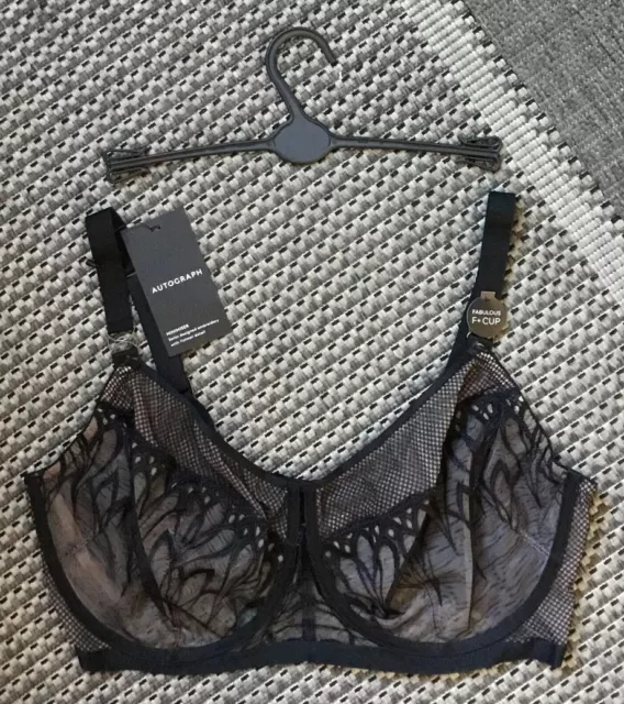 MARKS AND SPENCER Autograph Minimiser Bra Black Swiss Embroidery ...